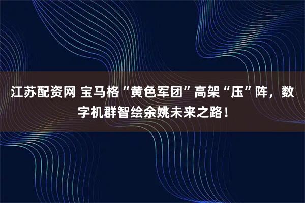 江苏配资网 宝马格“黄色军团”高架“压”阵,数字机群智绘余姚未来之路!